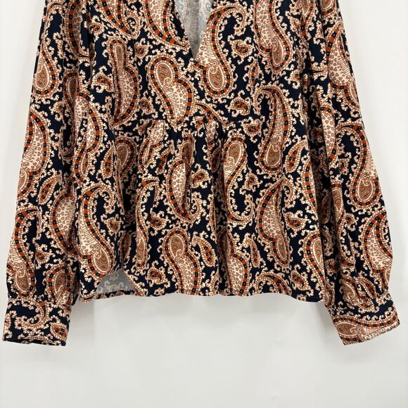 Banana Republic Paisley Mini Corduroy Top, Sz Large, Long Sleeve Babydoll Office - Picture 4 of 11